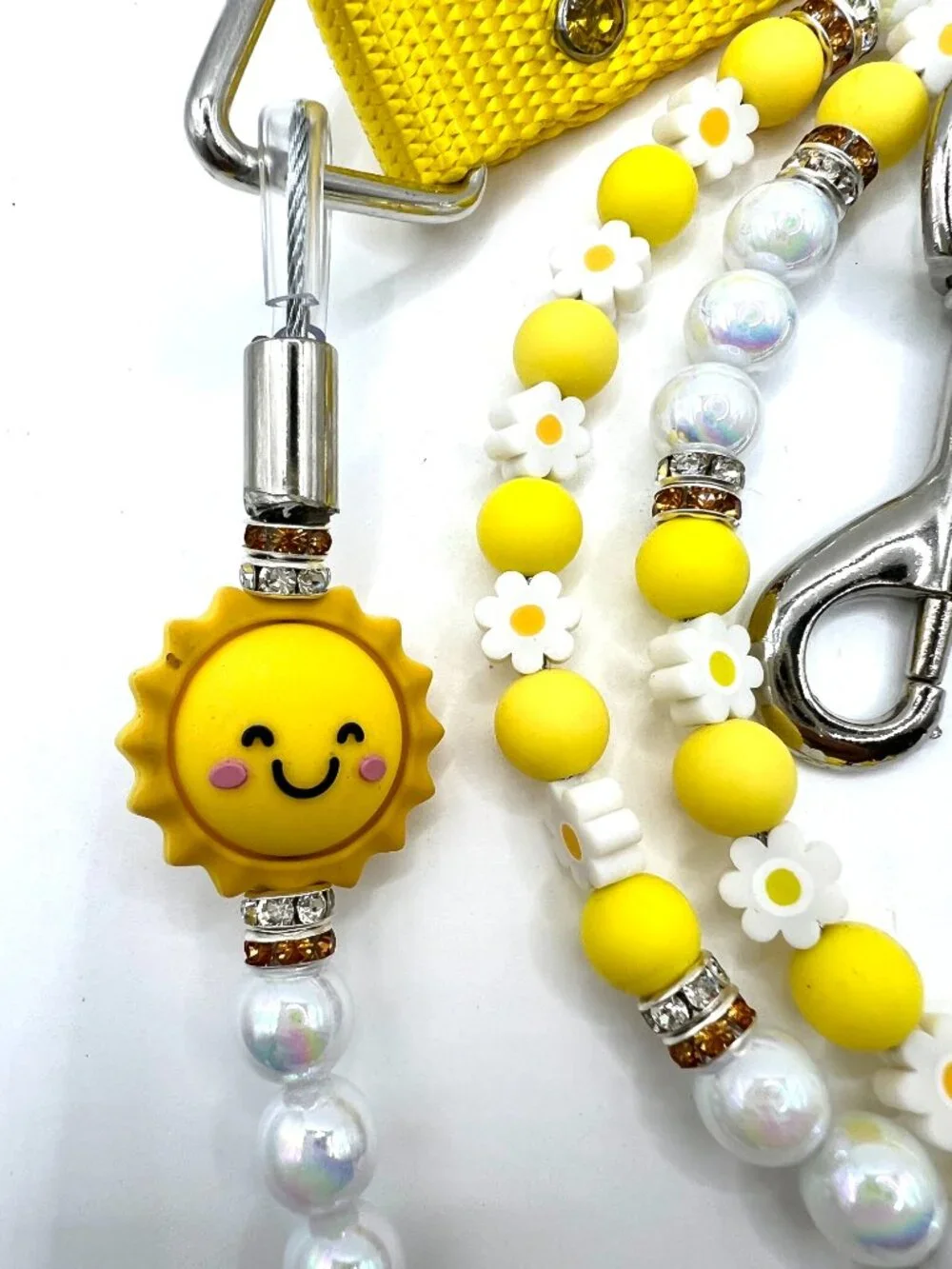 You Are My Sunshine Beaded Dog Leash | Handmade Yellow Daisy & Pearl Luxury Dog